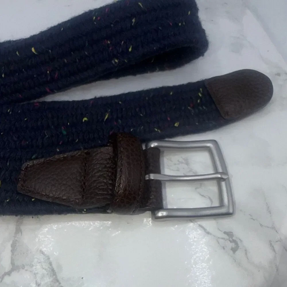 BROOKS BROTHERS Navy Blue Speckled Soft Woven Belt-L {NWT}